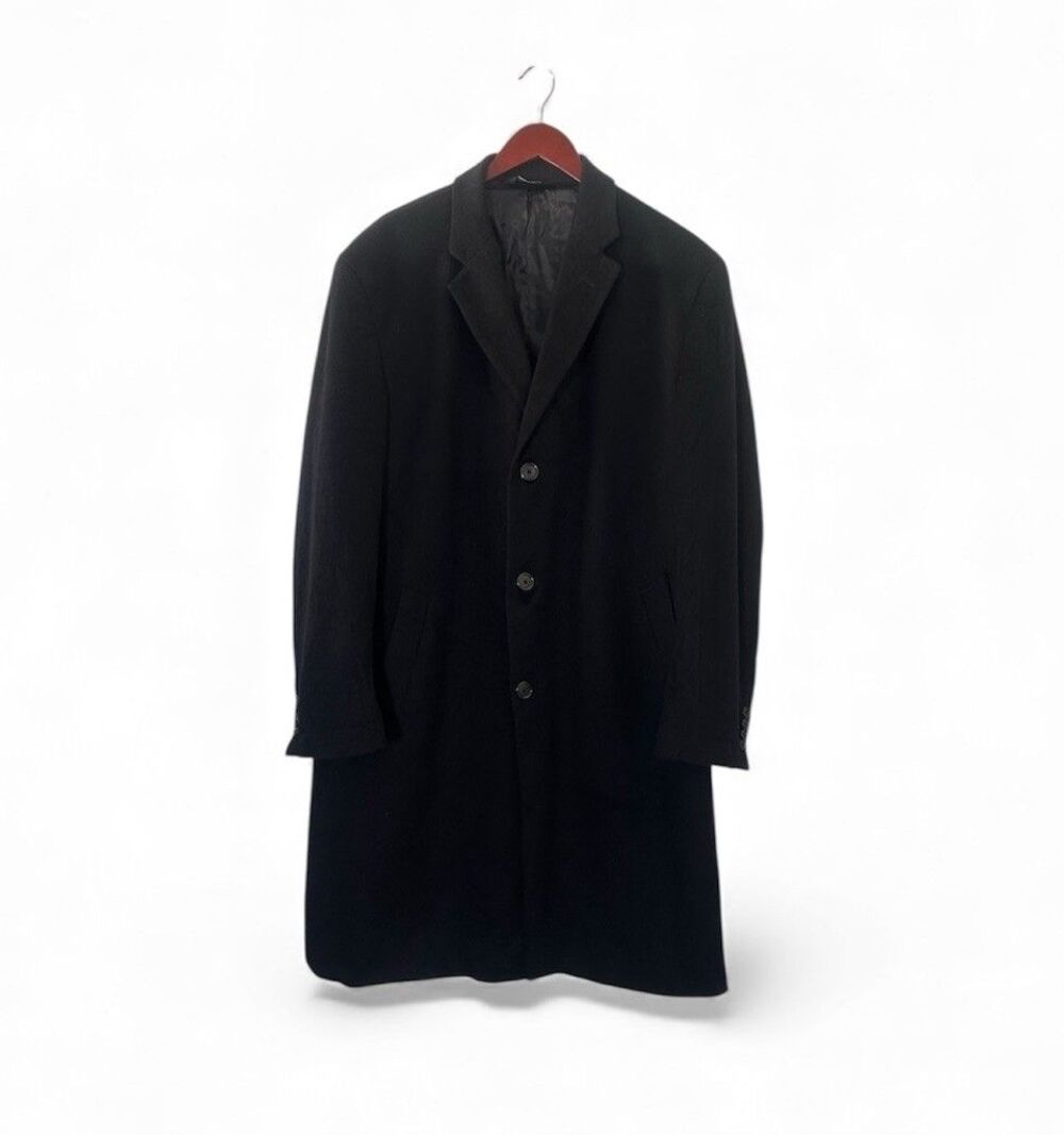 Jos. A. Banks Cashmere Trench Coat Mens 40L Classic Academia Black Long Overcoat